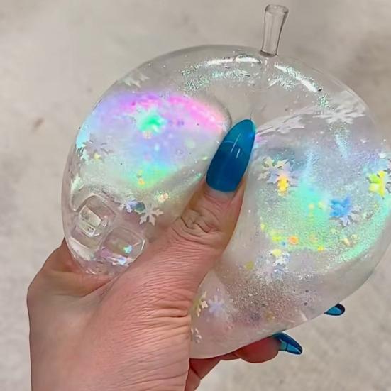 Clear Glitter Fruit Squeeze Toy Anxiety Relief Snowflake Sequins Fruit Stress Ball Slow Rising Stretchy Fruit Sensory Fidget Toy Party Favors