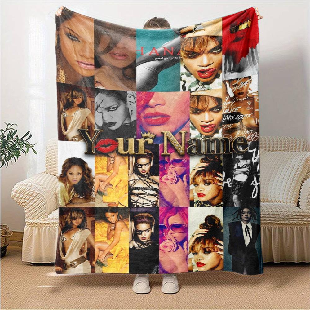 Name Custom Rihanna Savage Print Flannel Blanket High Quality Warm Comfortable Cover for All Seasons Perfect for Gifts Home Decor