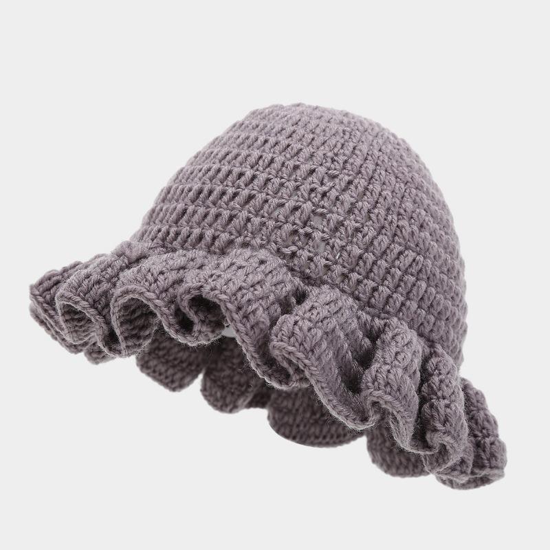 Handmade crochet ruffled wool hat fashion colorful hat men's and women's ruffle edge hat