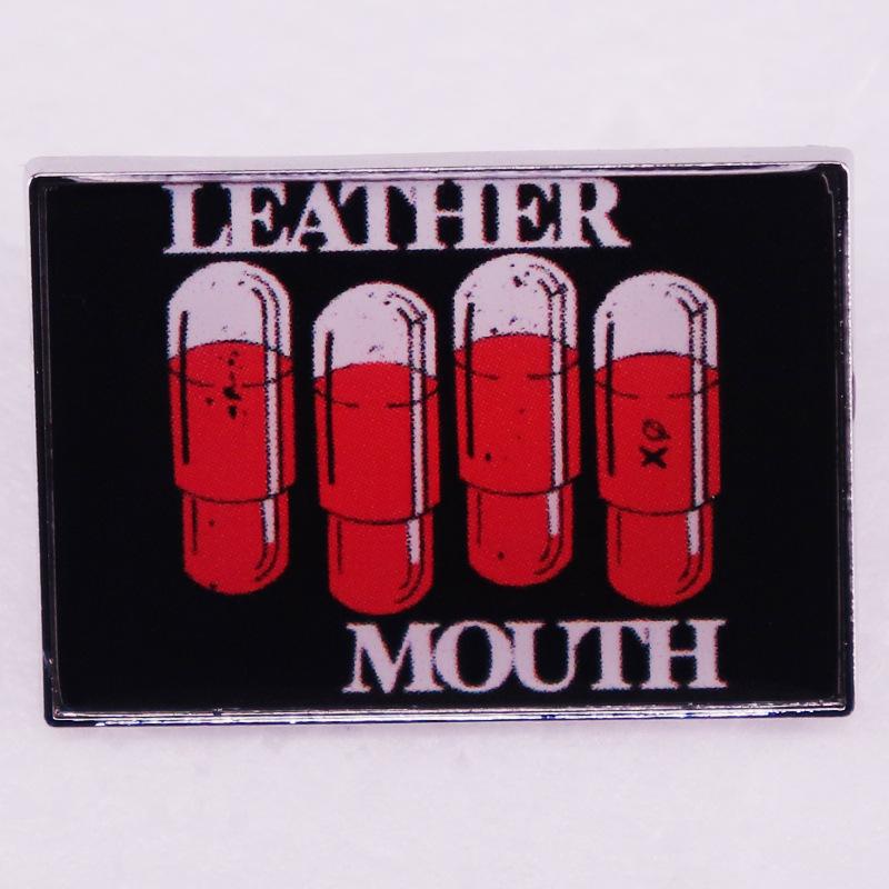 Leather Music-Themed Mouth Band Brooch Badge