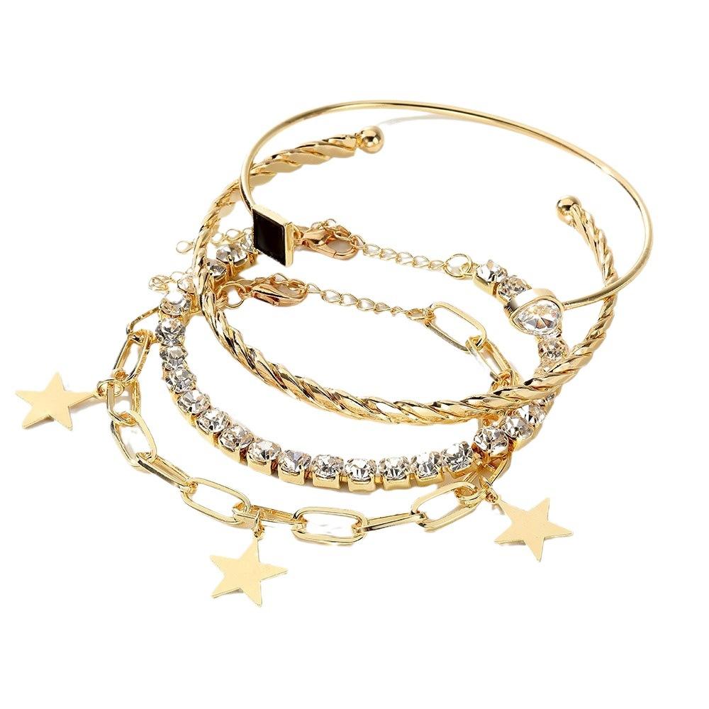 Women Star Love Heart Rhinestone Bracelet Set