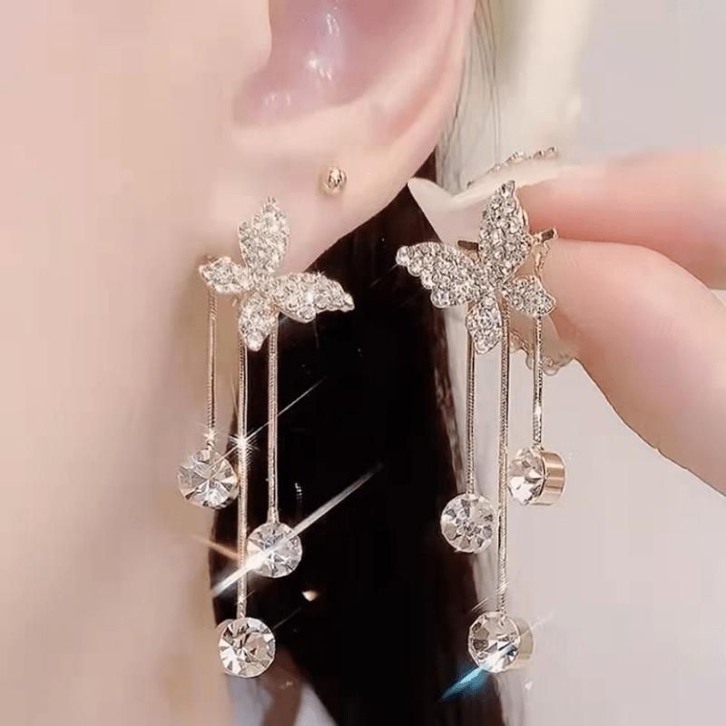One Pair of Exquisite Butterfly Design with Shiny Synthetic Zirconia Pendant Earrings Jewelry for Women's Wedding Accessories
