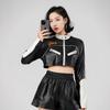 European And American Pu Women'S Leather Jacket, Locomotive Jacket, Spice Girl Style Short Contrasting Color Splicing Leather Top