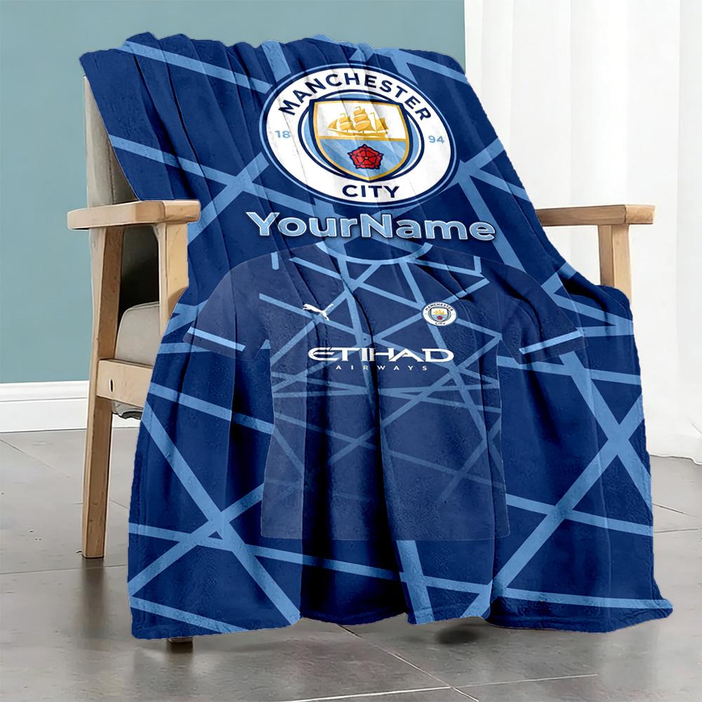 Manchester City Customize Text Blanket Gift Customizable Blanket Ultra-Soft Great for Chair Living Room Office Chair Couch All-Season Use
