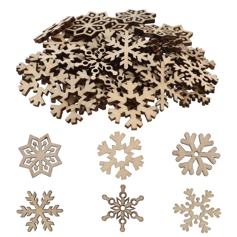 

50pcs Christmas Snowflake Wooden Pieces Wooden Cutouts Craft Christmas Snowflake Ornament Christmas Decoration For DIY