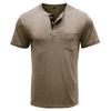 European and American Style Men’s Summer Top Short Sleeve T-shirt Solid Buttoned Round Neck Henley Shirt