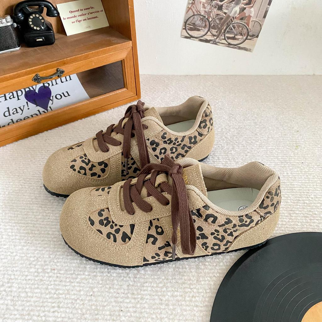 A9863 latex insole/leopard print German training shoes women's lightweight 2024 new autumn niche Hong Kong style chic tide board shoes