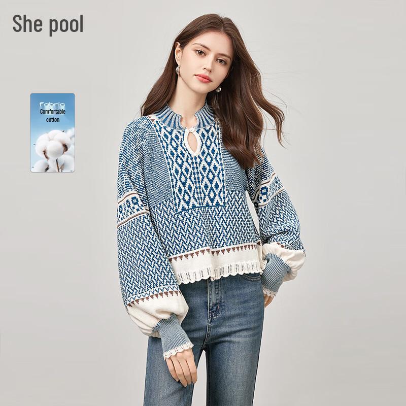 

Tachi Women s Ethnic Style Colorblock Lantern Sleeve Knit Top S