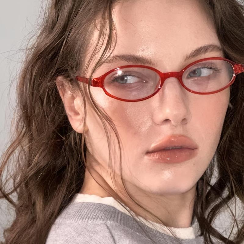 4KS Dámské brýle s oválným rámečkem a čirými skly Y2K Retro styl Malé brýle Módní počítačové brýle