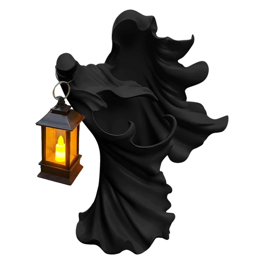 Resin Halloween Ghost Statue with Lantern Spooky Playful Halloween Decoration Faceless Ghost Sculpture Gift for Fireplace Mantel