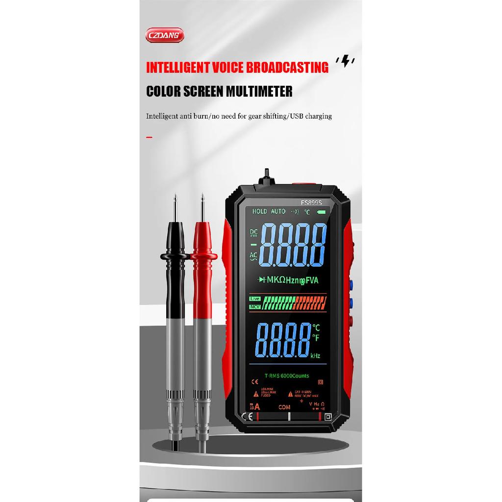Voice Digital Multimeter Auto Range True RMS Full Screen Anti-burn Portable High Precision Electrician Continuity Tester