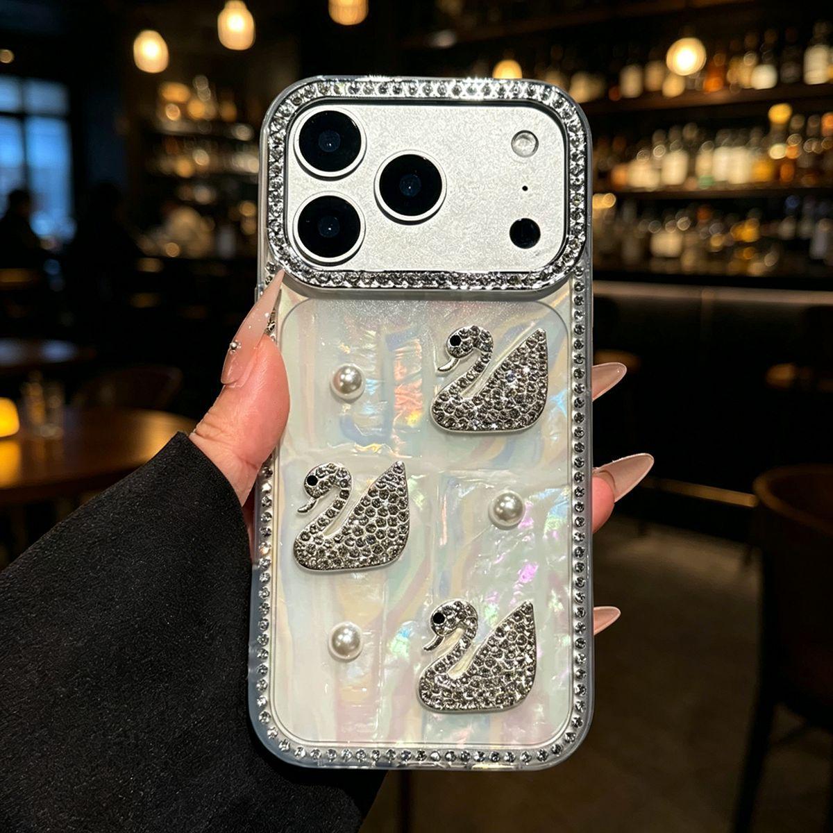 Black Swan Rhinestone Case for iPhone 17 Pro Max with 3D Shell Design iPhone 14