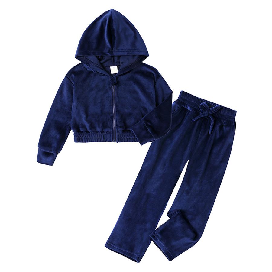 

Autumn Girls Sports Set Velvet Hoodie Pants Two-Piece Casual Outfit for Daily Wear 130 ціан