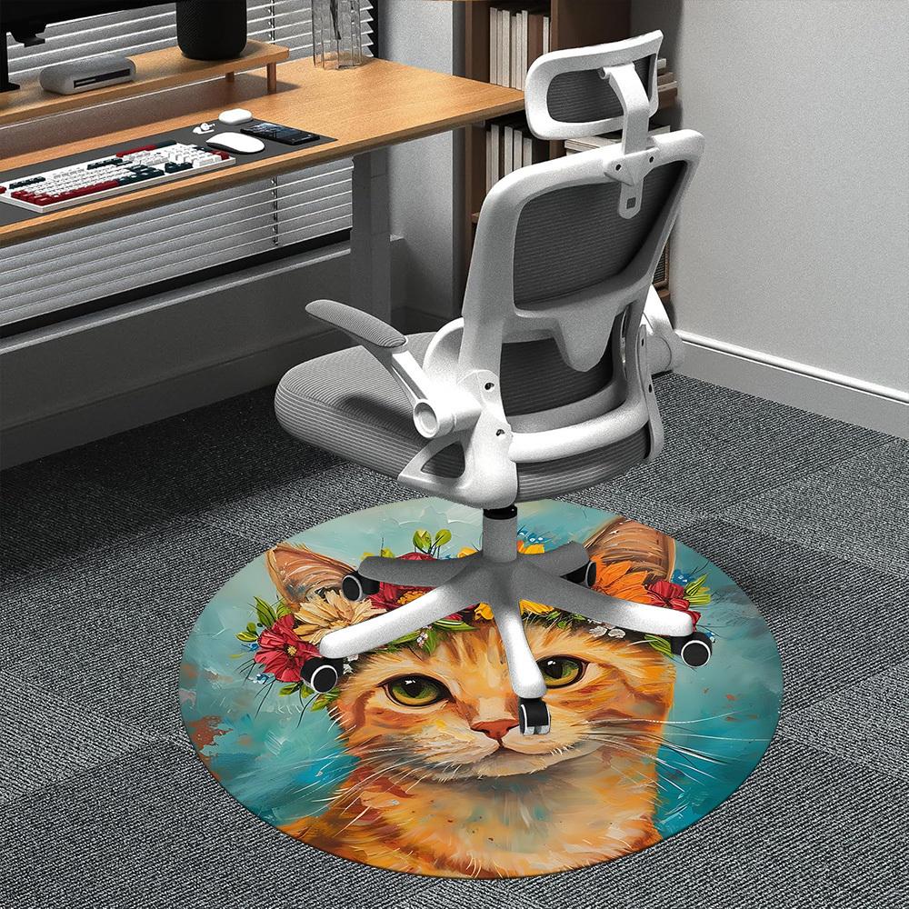 

1pc Flower Crown Cat Office Round Area Rug, Indoor Mat Suitable ForOffice, Under Office Chairs Bedroom Living Room Home Decor, Room Deco D081 80cm by 80cm