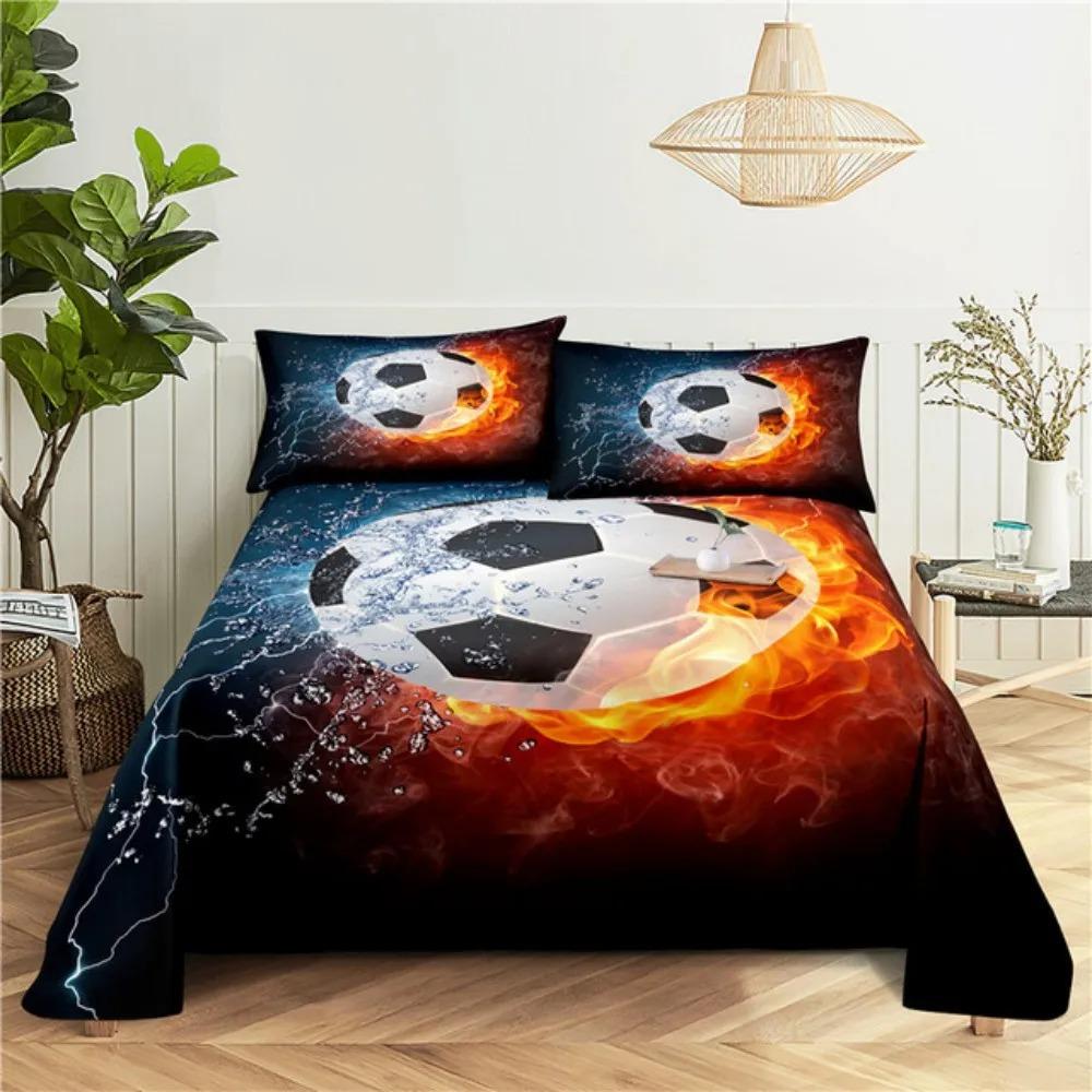 Ensemble de draps de lit de football Cartoon Imprimé numérique Polyester Drap plat et taie d'oreiller 2/3 pièces Literie pour garçons adolescents enfants