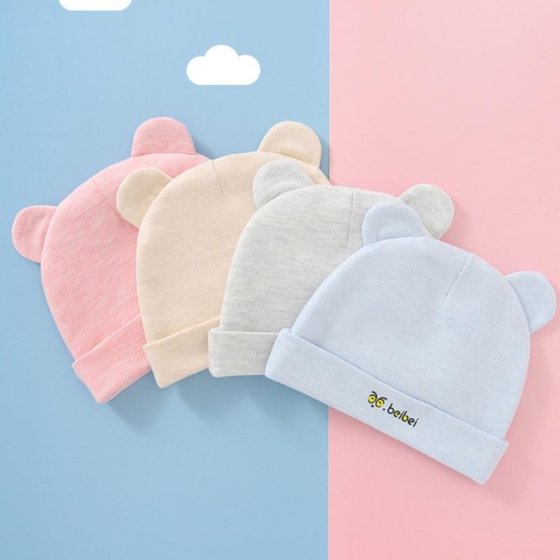 Soft & Breathable Fetal Caps Cotton Bear Ear Baby Hat for Newborns Elastic Hat Lovely Infants Bonnet for 0-6 Months
