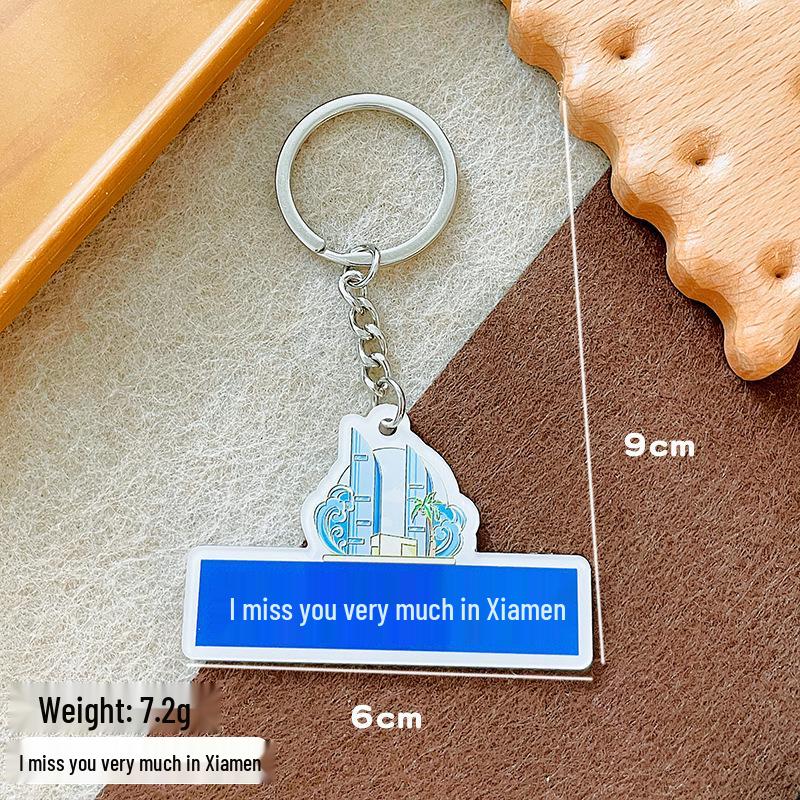 Acrylic Road Sign Keychain with "Where I Am, I Miss You" Message