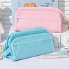 Simple Checkert Style Pencil Case Large Capacity Pen Bag Pure 3 Comparterment Storage Pouch for Stationary School