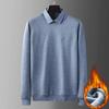 Men's Plus Size Fleece-Lined Faux Two-Piece Lapel Knit Shirt