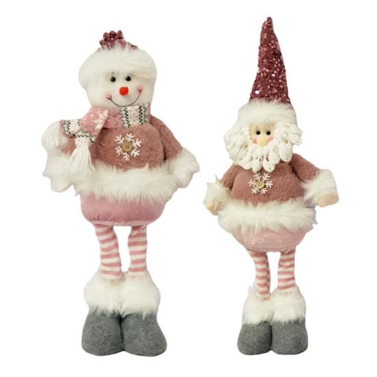 Yousheng Long Leg Christmas Plush Doll Standing Snowman Santa Claus Christmas Doll with Retractable Legs for Home Mantel Decoration