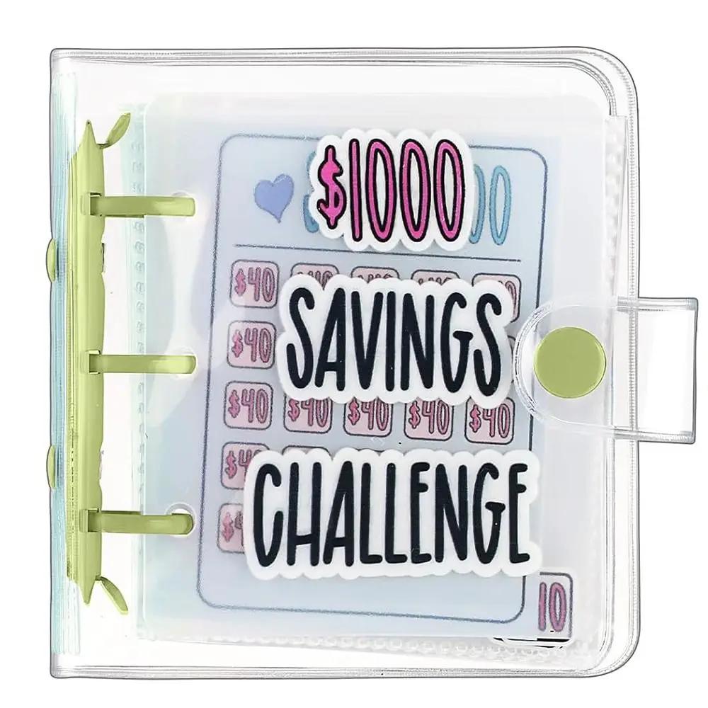 Mini Money Saving Binder PVC Cash Envelopes Mini Budget Binder $150/300/500/1000 Durable Savings Challenges Book