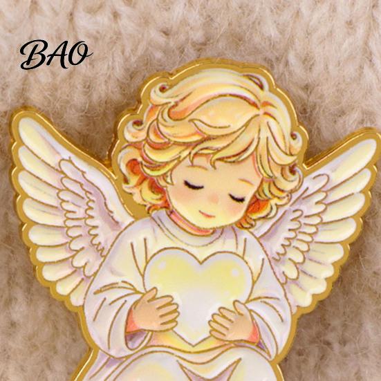 Versatile Outfit Decoration Little Angel Brooch Pin for Women, Cute Guardian Holding Heart Lapel Backpack Pins with Wings, Clothing Accessory
