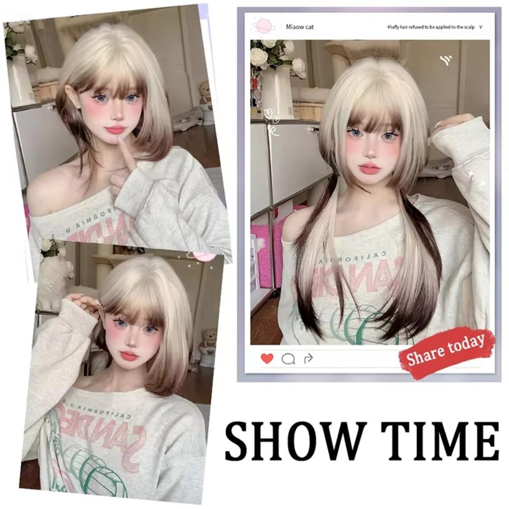 Cosplay Blonde Ombre Brown Wig Harajuku Jellyfish Head Hime Cut Wig Role-playing