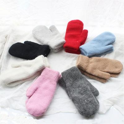 Fashion Soft Solid Color Rabbit Hair Mittens Winter Gloves All Fingers Double Layer