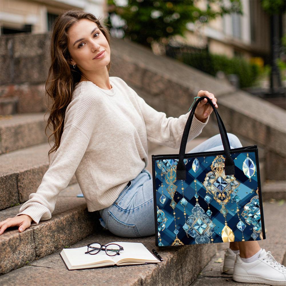 Bohemian Geometric Tote Bag for Women Fashion All-match Daily Commute Shopping Shoulder Handbag with Exquisite Print