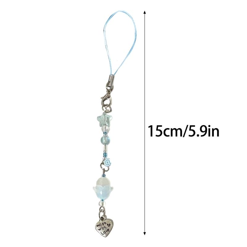Handcrafted Phone Charm Acrylic Beaded Keychain Colorful Star Heart Keyring Cute Acrylic Ornaments for Mobiles Bag