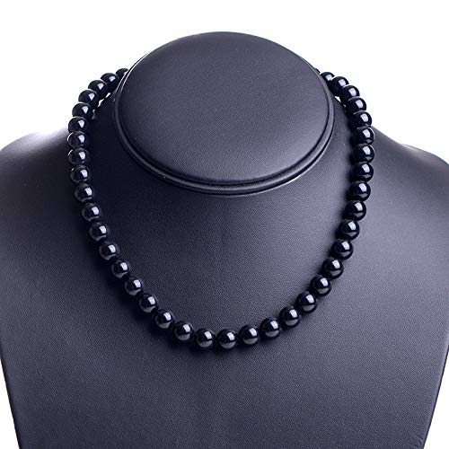 aurora 9mm Natural Jet Necklace and Earrings Set (2-Piece Set, Jet Black) Made in Japan