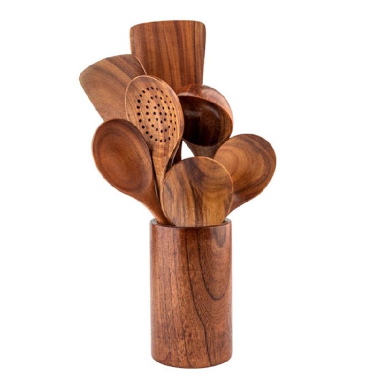 

Wooden Tableware for Cooking Utensils Rack Natural Teak Kitchen Utensils Set 1