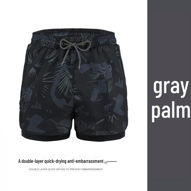 Men's Quick-Drying Double-Layer Printed Swim Trunks - Large, Loose Fit, Anti-Embarrassment, Professional Swimsuit