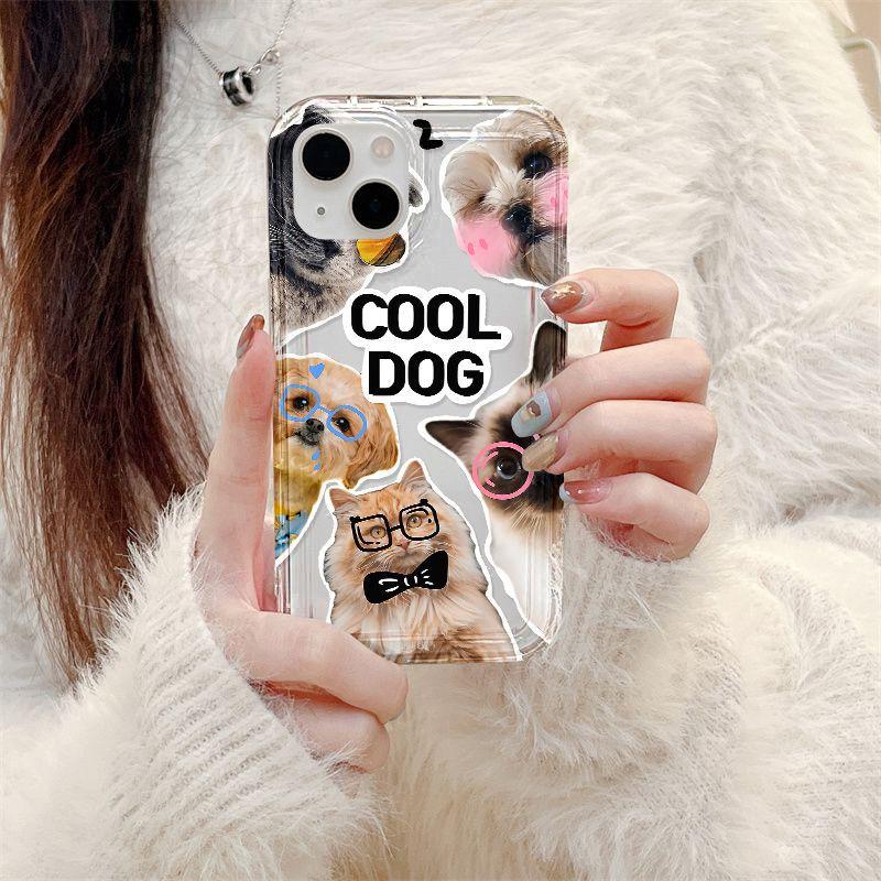 Cute Cat and Dog Suitable for iPhone17promax Mobile Phone Case Apple 16 Large Hole 14/13 Couple 15