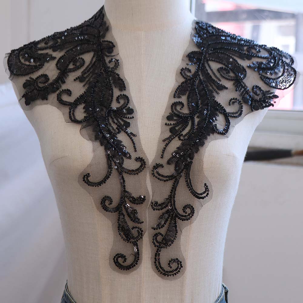 Lace Trim Flower Rhinestone Patch Elegant Lace Bodice Applique Sew On Patches  Dress Decoration