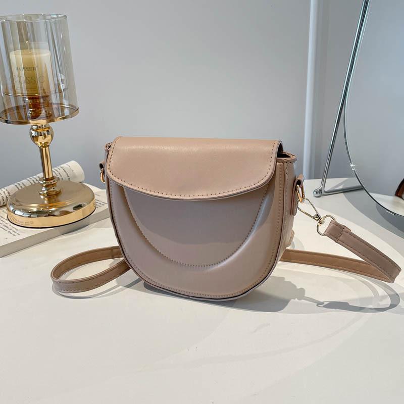 Casual Thread Design Saddle Shoulder Bag for Women Solid Color PU Crossbody Bag Versatile Phone Handbag Purse