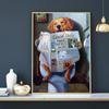 Funny Dog and Cat Business Canvas Painting Reading Newspaper Animal Posters and Prints for Living Room Wall Decor No Frame