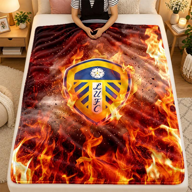 Flannel BlanketLeeds United Football Warm Soft Throw Blanket for Indoor Sofa Bed Living Room Use