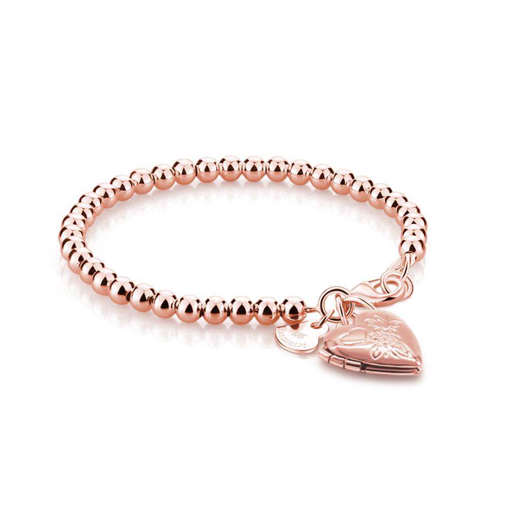 Personalized Diy Photo Box Pendant Buddha Bead Bracelet Women'S Rose Gold Plated Round Bead Bracelet Silver Jewelry