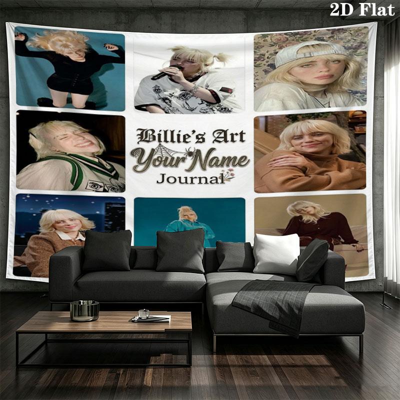 Arazzo da Parete con Nome Personalizzato Billie Eilish Appeso Estetico alla Parete Coperta in Tessuto Stampato Arazzi Decorativi per Camera da Letto Soggiorno Decorazioni per la Casa