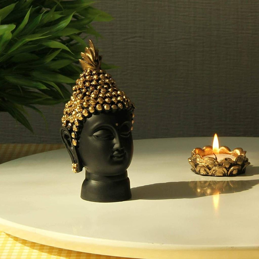 Buddha Head Statue - Buddha Idol Showpiece for Home,Living,Room,Table,Gifts Decorative Showpiece - 13.7 Cm  (Polyresin, Black, Gold)