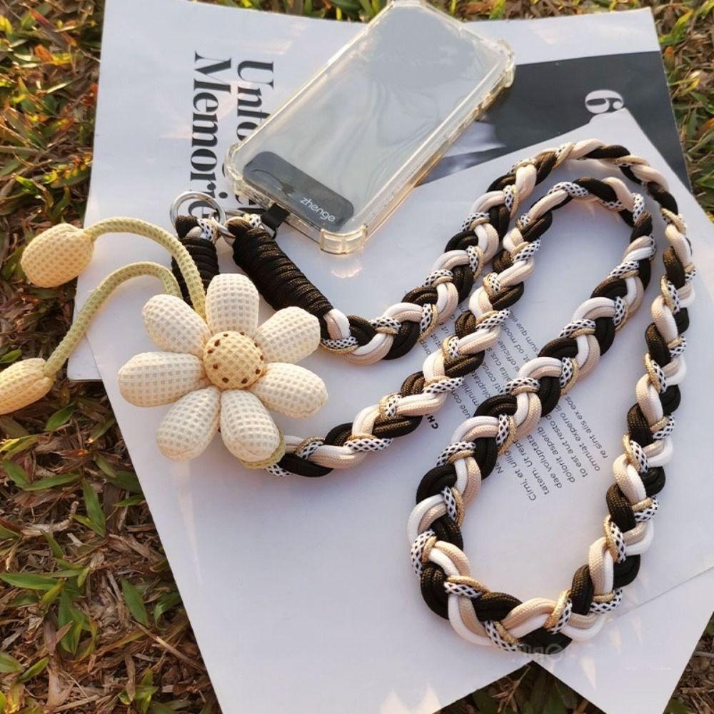 Detachable Phone Woven Chain Phone Charm Cell Phone Strap Flowers Phone Lanyard  Women Girls