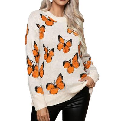 Autumn and Winter Women's Sweater Butterfly Jacquard Sweater Y2K Loose Long Sleeve Knit Sweater