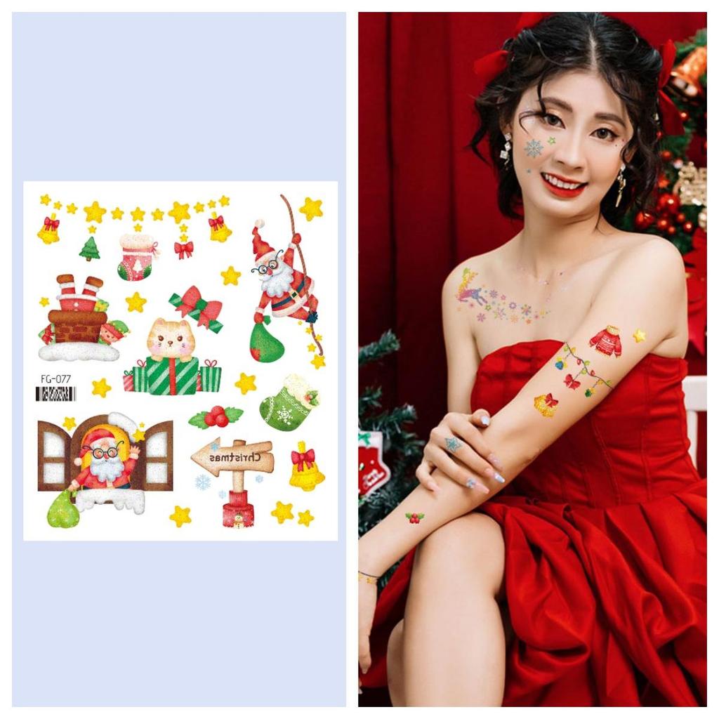 12/1 Sheets Waterproof But Removable Body Diy Art Glitter Christmas Fake Tattoo