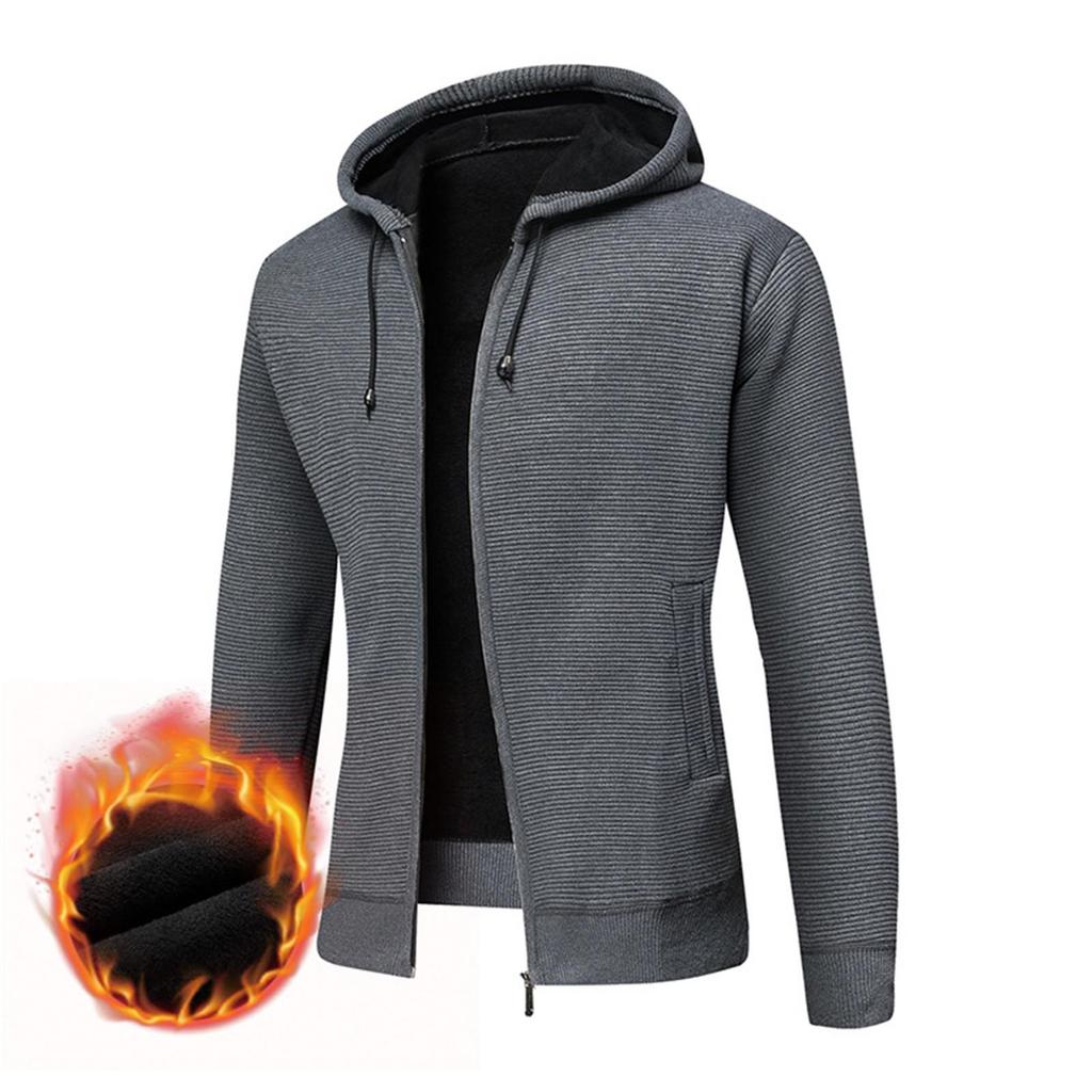 Winter Men's Hooded Cardigan Sweater New Men's Coat Plus Fleece Thickened Long-sleeved Sweater For Men