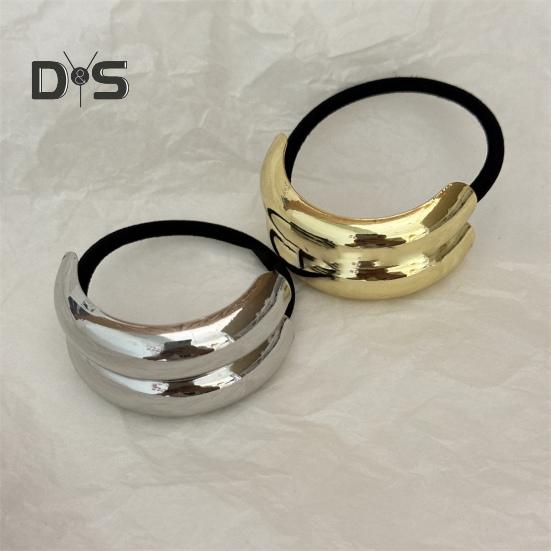 Women Headband Geometric Metal Decor High Elastic Hair Tie Versatile Styling Hair Rope Hair Accessories