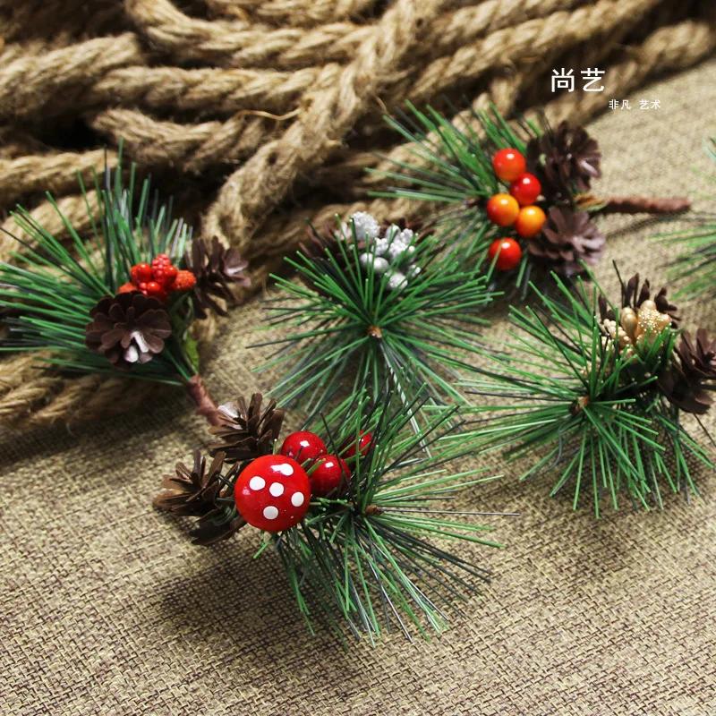 10PCS Artificial Flower Red Christmas Berry Pine Cone Holly Branches New Year Home Decoration for Home Floral Decor Crafts