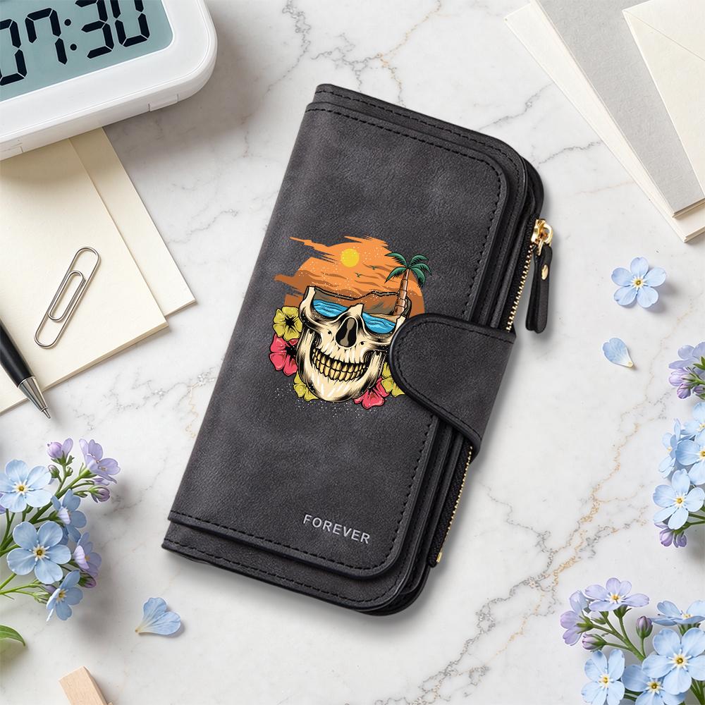 Gothic Skull Pattern Multi Slot Long Fashion Wallet Cool Durable Casual Daily Use Purse