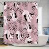 Modern Bathtub Shower Curtain White Black Pink Crane Print Pattern For Bathroom Decor Water-Resistant Fabric Shower Doors Liners