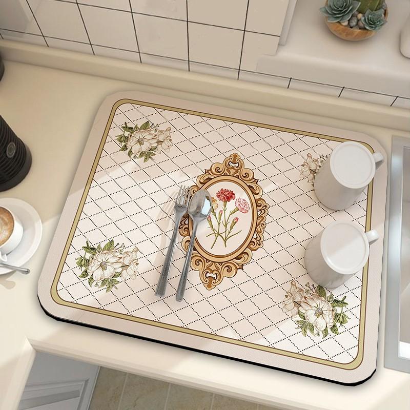 Classic Dish Drying Mat Mud Absorbent Quickly Dry Heat Resistant Non-Slip Tableware Pad Dish Drying Mat Placemat Coffee Mat